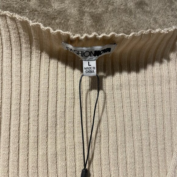 NWT Fashion Nova Bodysuit Womens Sz Large Ribbed Corinna Beige Tan Knit Long Slv - Picture 3 of 9